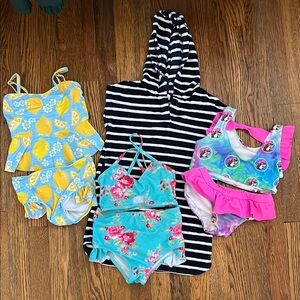 Girls Swimwear Set - Lemon, Floral, Striped Coverup
